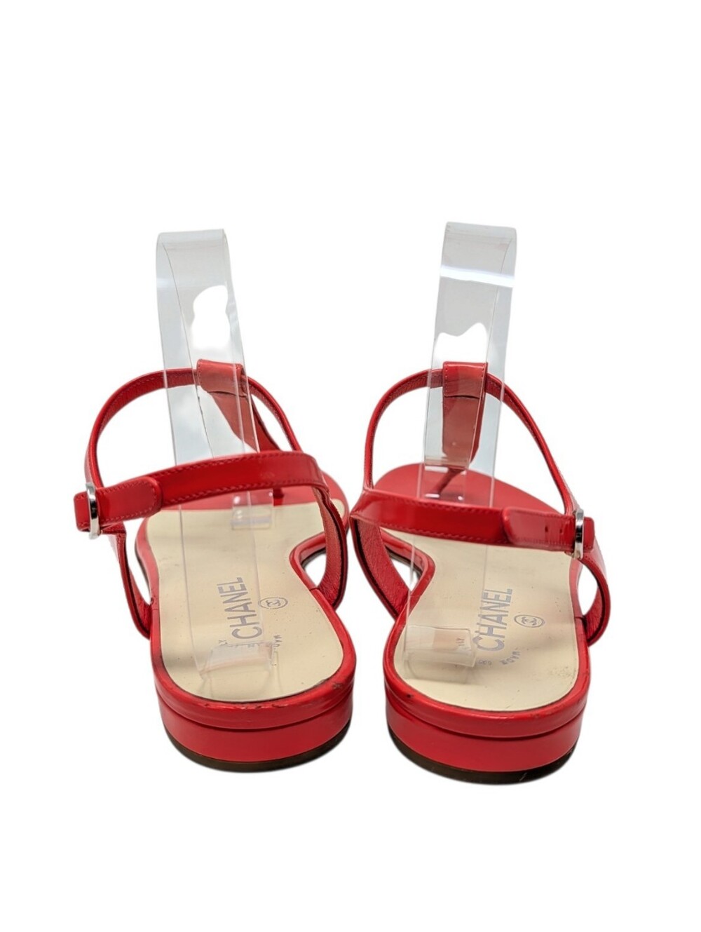 Chanel Red "CHANEL" Logo Slingback T-Strap Thong Sandals Size EU 41 - Picture 5 of 15